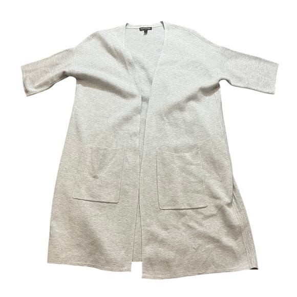 Eileen Fisher Long Open Front Cardigan Silk Organic Cotton Blend Pearl Gray XS - Picture 1 of 8
